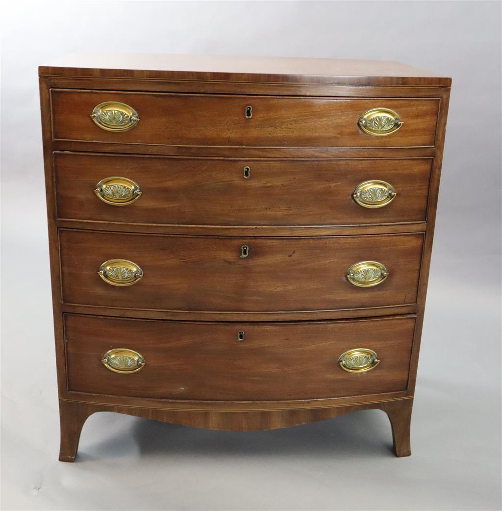 A small Regency mahogany bowfront chest, W.2ft 6in. D.1ft 4.5in. H.2ft 9in.